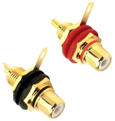 2 x Cinch Einbau Buchse Kupplung RCA vergoldet rot schwarz Chinch Cinc Cynch ADM