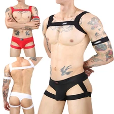 Mens Lingerie Set Nightclub Body Chest Harness Crop Tank Top with Briefs Armband
