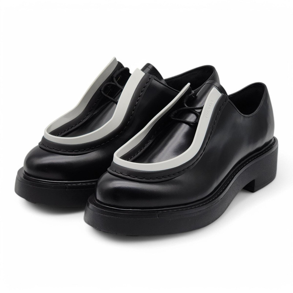 Prada Diapason Opaque Derby Shoes - Brushed Leather - Black Prada Diapason Opaque Derby Shoes - Brushed Leather - Black