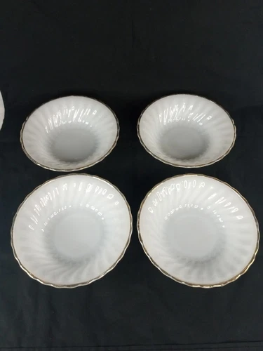 Vintage Fire King White And Gold Cereal Bowl Set Of 4