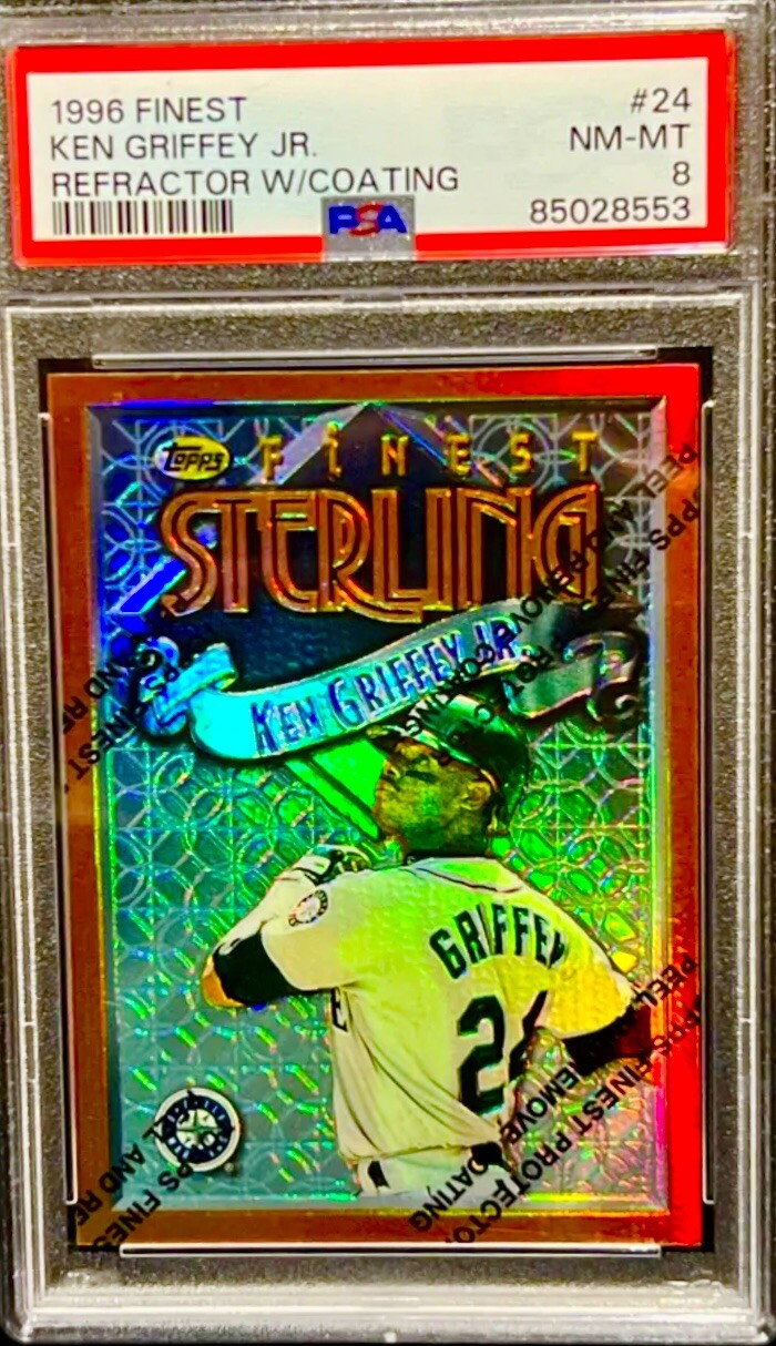 ✨1996 FINEST STERLING ⚾️ KEN GRIFFEY JR. REFRACTOR W/ COATING #24 SP PSA 8