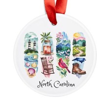 North Carolina Themed Round Acrylic Ornament - Holiday Decor - Personalized Gift