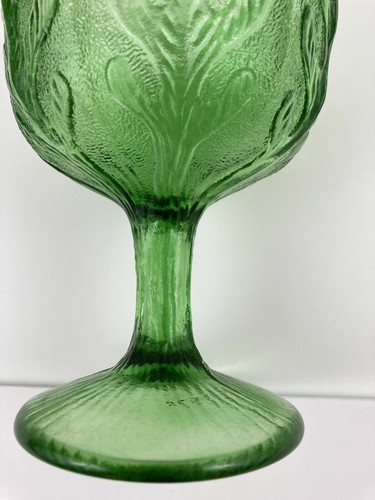 Vintage 1975 FTD Embossed Oak Leaf Avocado Green Glass Planter Vase Goblet Cup - Picture 5 of 9
