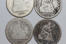 1876-S, Two 1877-P & S, 1891-P Liberty Seated 90% Silver Quarter AG, F (NUM7191)