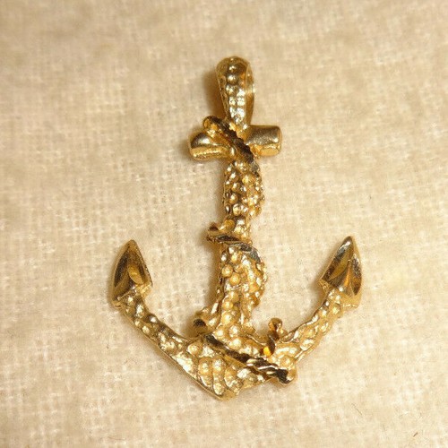 14k Yellow Gold Pendant Italian Diamond Cut Anchor Charm