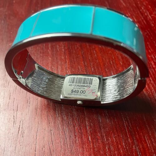 Chico's Uhr Damen silberfarben blau Emaille Armreif Manschette braucht Batterie nicht getestet - Bild 5 von 9