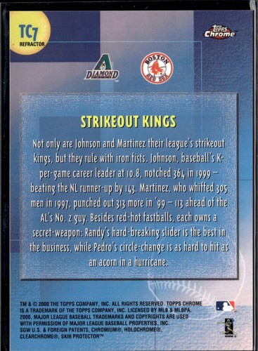 2000 TOPPS CHROME COMBOS REFRACTOR PARALLEL #TC7 RANDY JOHNSON/PEDRO MARTINEZ SP - Picture 2 of 2