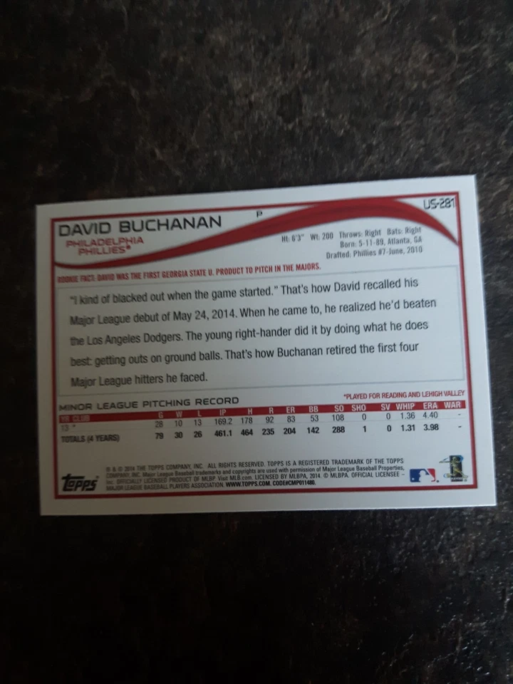 2014 Topps Updated Series David Buchanan Rookie RC Card# US-281 - Image 2 of 2