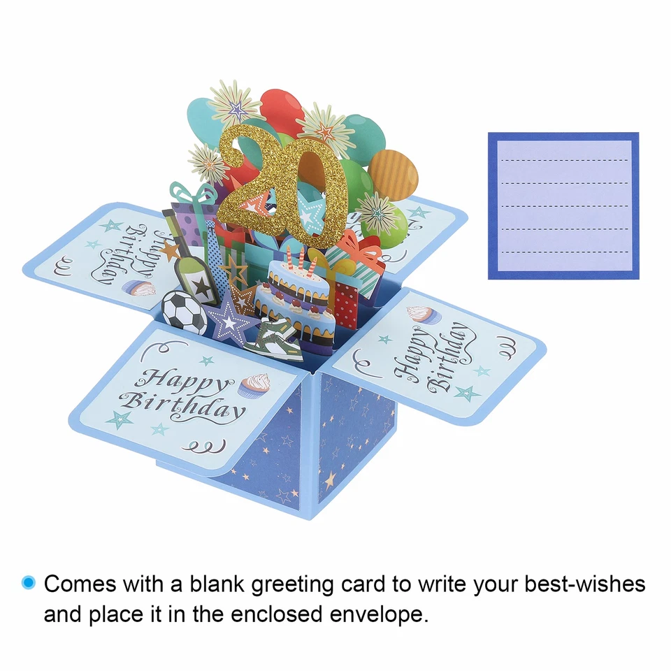 Tarjeta de cumpleaños pop-out 20 cumpleaños para niño mujer azul Foto 3 de 4