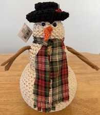Rustic Twisted Rope Snowman With Crocheted Hat And Nose. NWT