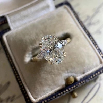 Solitär-Verlobungsring 2,55 kt Ovalschliff weißer Laborgefertigter Diamant 14 K Gold FN
