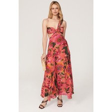 Farm Rio Blooming Garden Floral Print One Shoulder Cut Out Cocktail Maxi Dress M