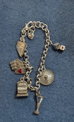 Brighton Nevada Las Vegas Gambler's Charm Bracelet 7-8'' Slots Cards Roulette