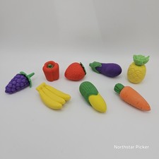 8 Cute Colorful Erasers Miniature fruits and vegetables. Detachable Stems FUN