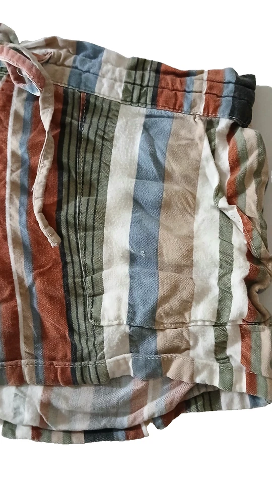 Pantalones Cortos Franceses Lavandería Rayas con Cordón Bolsillos Rayón Pequeños Multicolor Informales Foto 3 de 4