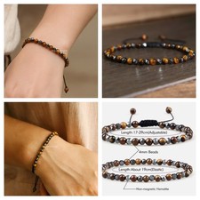 Triple Protection Bracelet Natural Tiger Eye Hematite Black Obsidian Jewelry