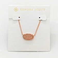 New Kendra Scott Elisa Pendant Rose Gold Necklace in Pink Drusy