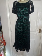 Roman black green lace Dress Size 14 evening classy bnwt