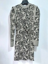 Abito Donna ZARA Taglia L Vestito Maglia Jacquard Nero Beige Fantasia Maniche...