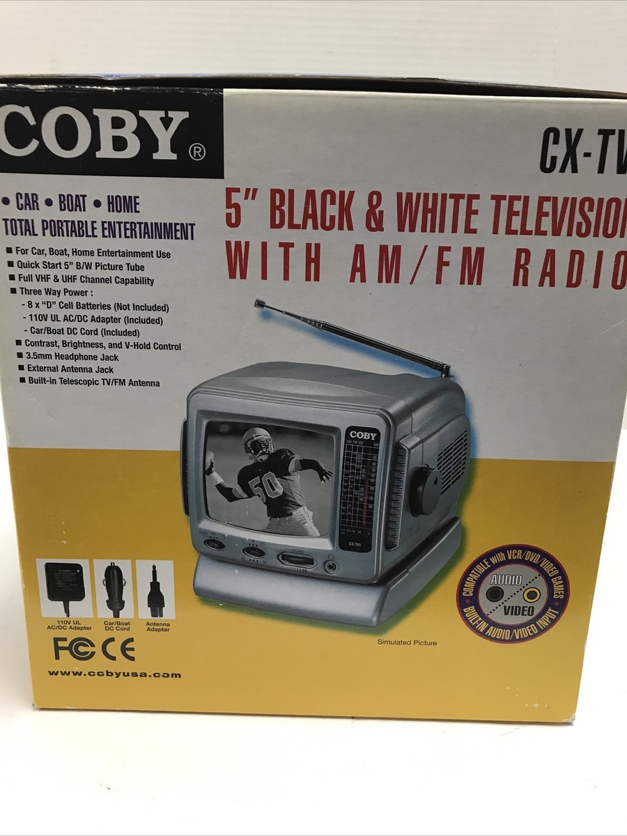 Coby CX-TV1 Black White 5-inch Portable VHF/UHF TV with AM/FM