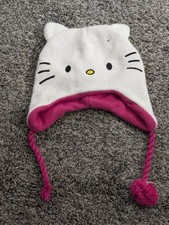 Hello Kitty Knit Hat Winter Girls Size 4-16 Embroidered White
