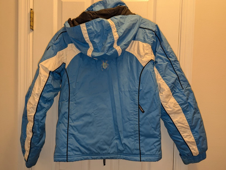 Spyder Kids Girls 16 Ski Jacket Winter Coat Blue And White - Image 2 of 4