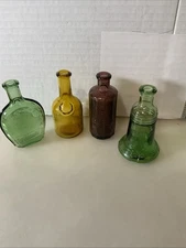 Vintage Miniature Glass Bottles Set Of 4 Different Colors and Shapes