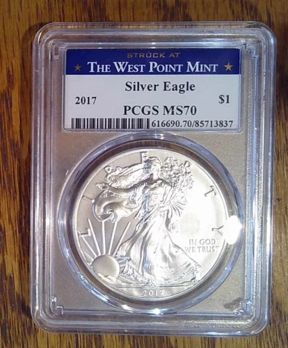 2017 BU American Silver Eagle .999 Silver PCGS MS70 West Point (837)