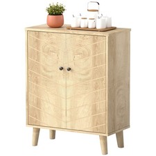 HOMCOM Storage Cabinet for Living Room Sideboard with Chevron Doors Natural