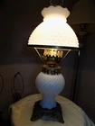 Vintage Hobnail Milk Glass Hurricane/GWTW Lamp Accurate Casting Co. Base