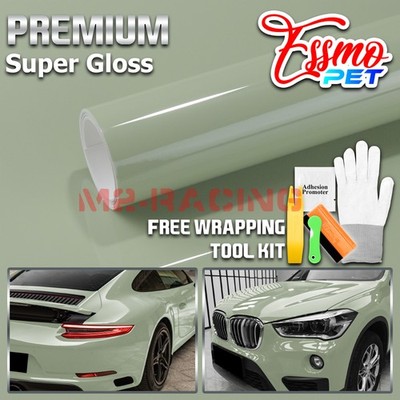 ESSMO PET Super Gloss Light Khaki Green Car Vehicle Vinyl Wrap Decal Like Paint