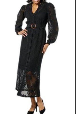 Colleen Lopez Long Button Front Crochet Duster MEDIUM
