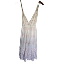 Charlotte Russe Embroidered Mesh Mini Dress XL Cream Pink Floral Fairycore