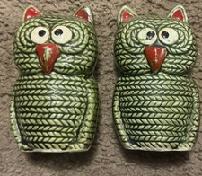 Green Ceramic Owls Salt & Pepper Shakers