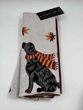 Rachel Zoe Kitchen Towels Set of 3 Black Dog Scarf Fall Leaves Autumn