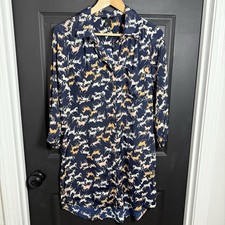 H&M Ladies Size 10 Horse Print Navy Shirt Dress Knee Length Pockets