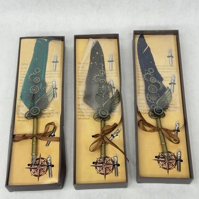 Lot of 3 Dolin Youpin 1502 World Map Series Steampunk Feather Ink Pen Set