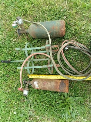 EMPTY Prest-O-Lite acetylene cylinder tank HVAC jewlery 14 Inchs Tall mini torch