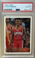 ALLEN IVERSON * PSA 10 ROOKIE * 1996 -1997 TOPPS NBA CARD 171 PHILADELPHIA 76ERS. rookie card picture