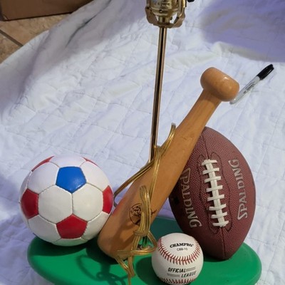 Spalding Sports Theme Kids Table Lamp with Soccer Ball, Baseball Bat, Football