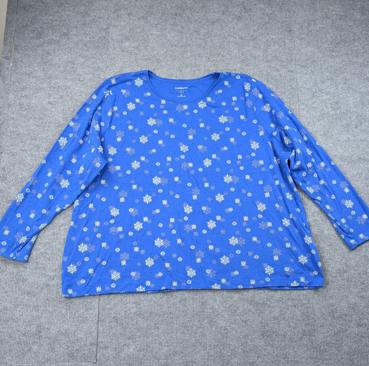 Croft & Barrow Classic Tee 3X Winter Snowflake Cotton Long Sleeve Plus Festive