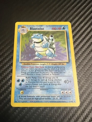 Blastoise 2/102 Base Set Holo Pokemon Card WOTC 1999 Vintage LP