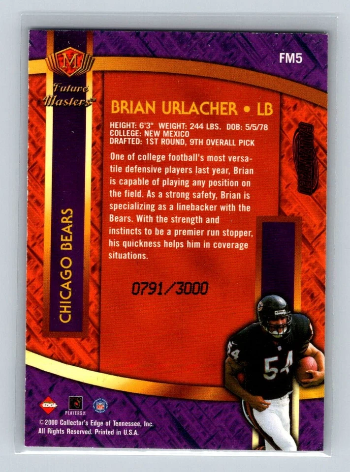 Brian Urlacher 2000 Collector's Edge Masters Future Masters #FM5 Silver #/3000 - Image 2 of 2