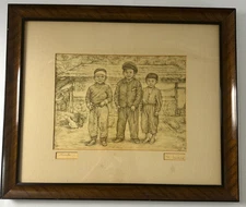 Willy Seiler (1903-1988)  Sketch 'Homeless' Under Glass, Framed, Matted
