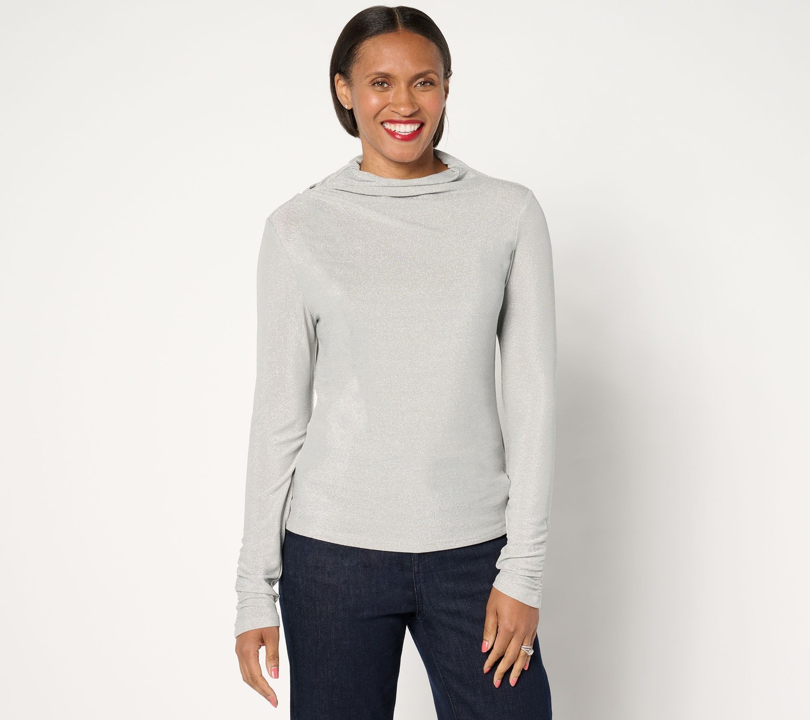 Fashion Women's Top Sz L Label Lurex Knit Long Medium Grey Heather A670669