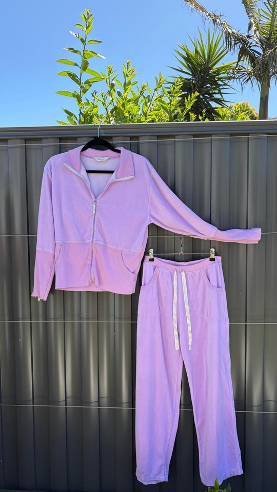 Vintage Givoni Lilac Velour Tracksuit Set Y2K Zip Jacket 12 Pants 10 Rare Cute