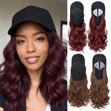Women Baseball Cap with Synthetic Hair Long Wavy Full Wigs Hat for Natural Daily