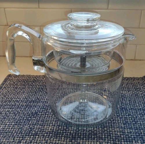 Vintage Pyrex Flameware Glass Percolator 9 Cup Coffee Pot 7759-B  Broken Lid