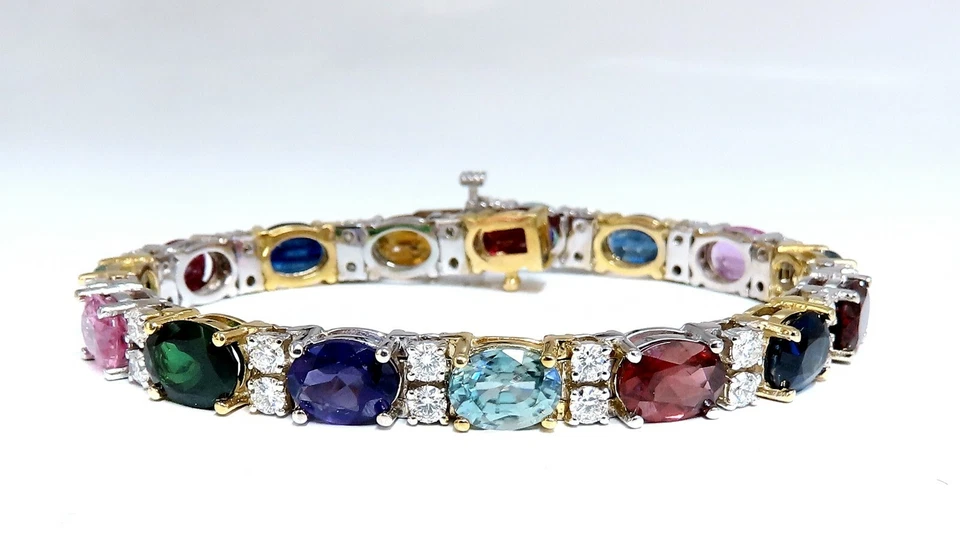 26.50ct Natural Emeralds Aquamarines Red Tourmaline Bracelet 14 Karat Gemline** - Image 2 of 4