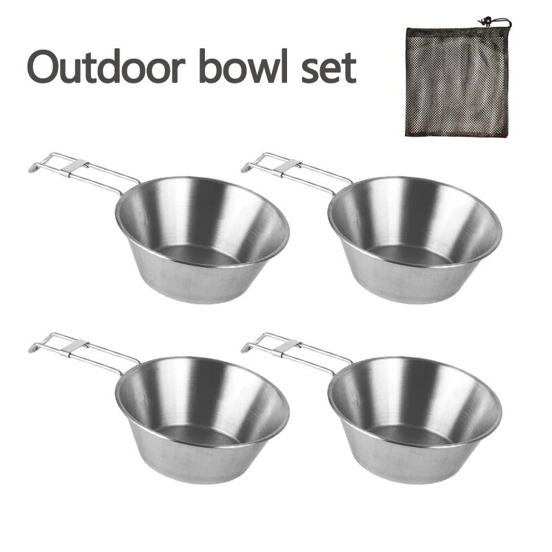 Outdoor Foldable Bowl 300ml/500ml 304 Stainless Steel Camping Tableware Hiking